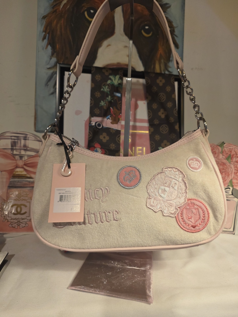 Juicy Couture Pale Pink Embroidered Patch Shoulder Bag
